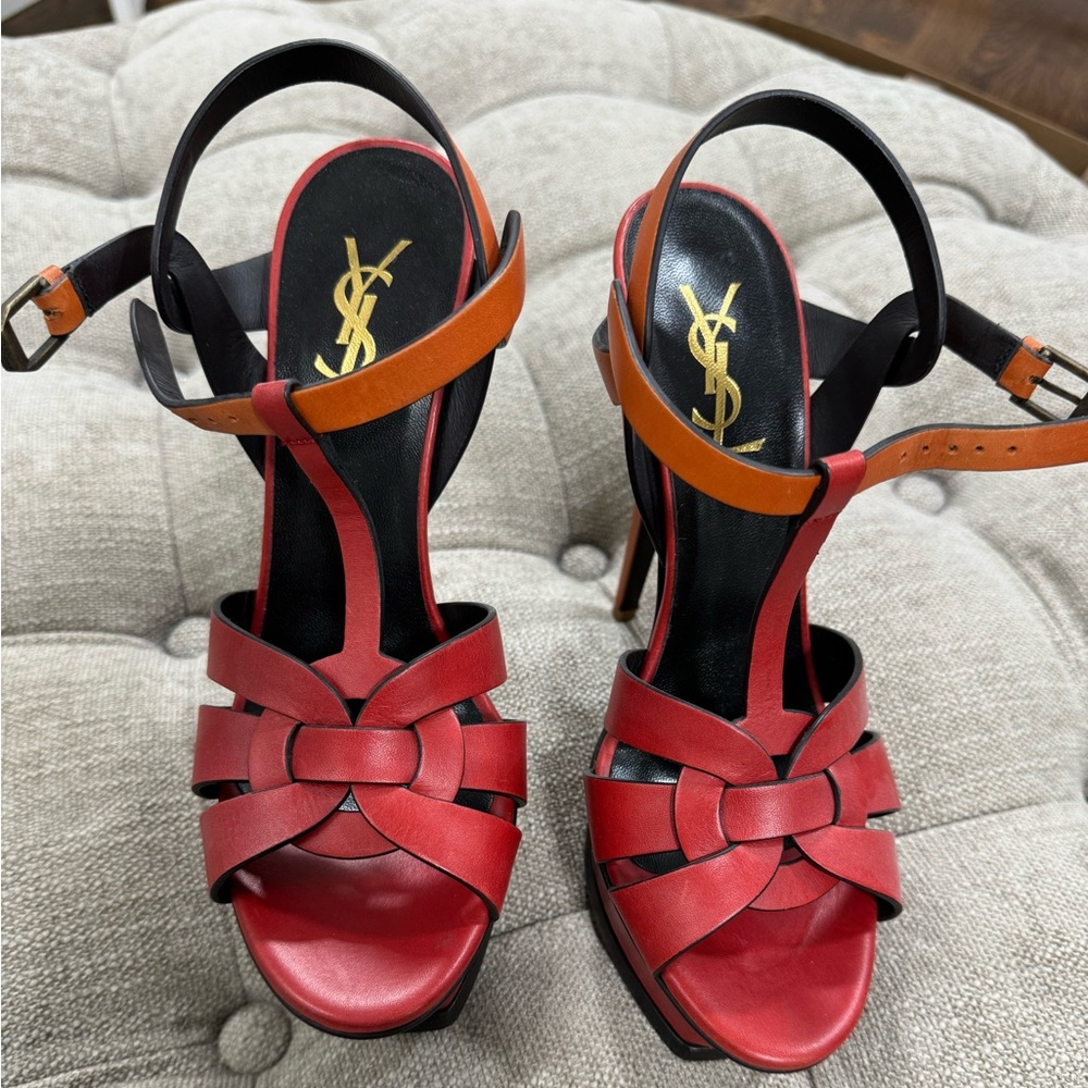 New without box Saint Laurent Leather T-Strap Sandals size 37.5